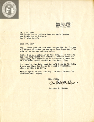 Letter from Carlton M. Beyer, 1942
