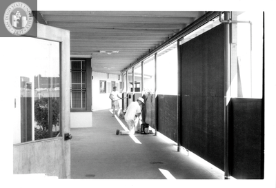 Construction fence at Campus Laboratory School, 1966