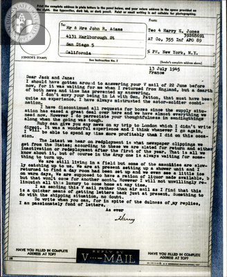Letter from Harry E. Jones, 1945