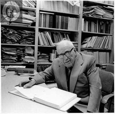 Abraham Nasatir in his office, 1991