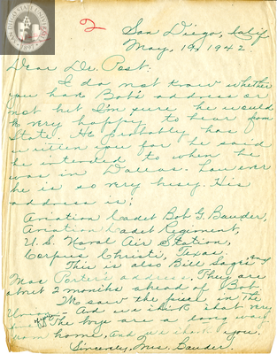 Letter from Louise M. Bauder, 1942