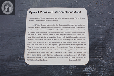 Sign on "Eyes of Picasso" mural, 2015