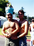 Two shirtless men at San Diego Pride, 1995