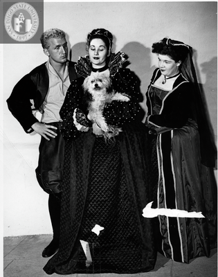 Lee Rollof, Virginia Smith, Patricia Byllesby and dog in Twelfth Night, 1949