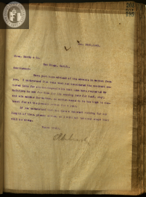Letter from E. S. Babcock to Chas. Hardy & Co.