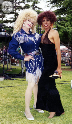 Two drag queens at San Diego Pride, 1995