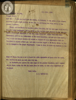 Letter from E. S. Babcock to J. B. Seghers, Hotel