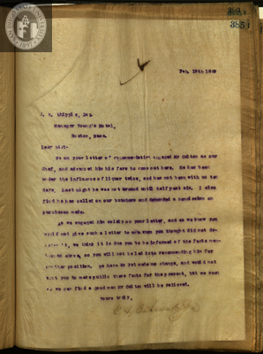 Letter from E. S. Babcock to J. B. Whipple, Esq.